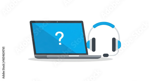 Wallpaper Mural Laptop with Question Mark and Headset icon ask connection information illustration white support customer remote symbol Torontodigital.ca