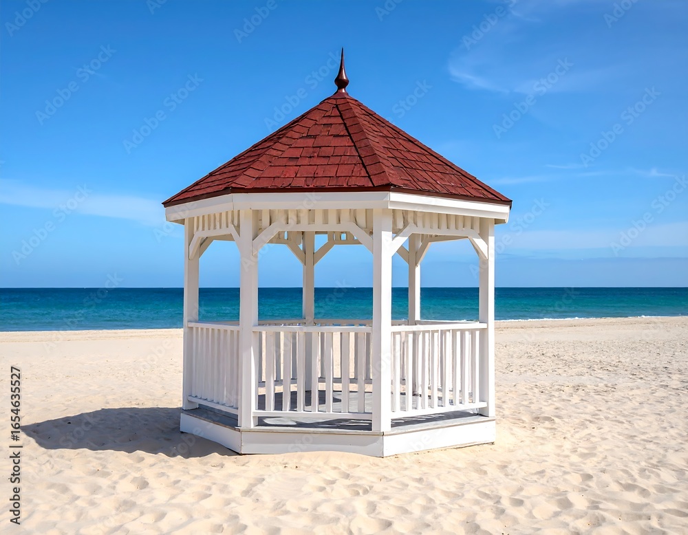 Obraz premium White gazebo on a sunny beach