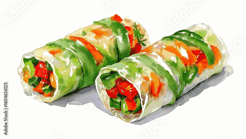 Verdant Veil Fresh spring rolls isolated watercolor vector illustration svg
