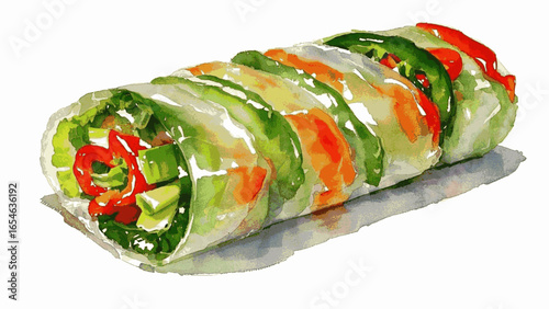 Crisp Sheath Fresh spring rolls isolated watercolor vector illustration svg