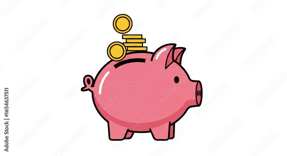 Fototapeta premium Piggy Bank with Gold Coins prosperity growth earnings vector cartoon asset symbol money budget coin business banking cash planning concept