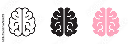 Brain icons set. Brain symbol. Human anatomy. Internal organ icon. Intelligence, mind, thinking concept. Vector illustration. Editable stroke. Flat design.
