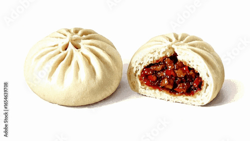 Pillowy Steam One and a half steamed buns isolated watercolor vector illustration svg