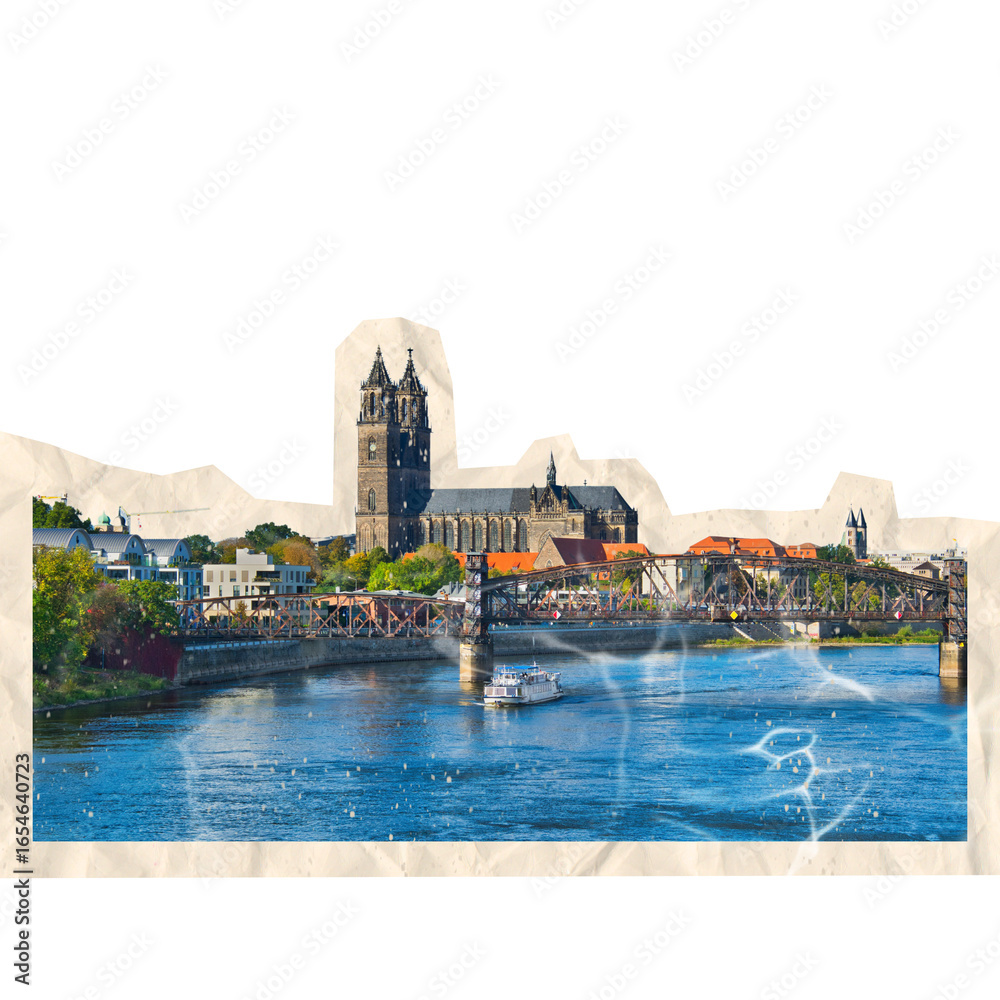 Fototapeta premium scrapbook cutout of panorama of the city of barcelona spain