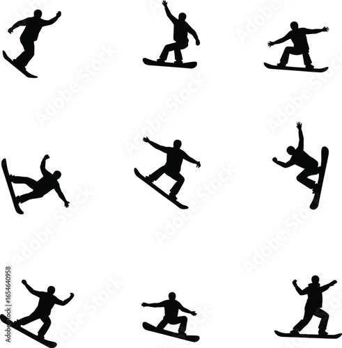 Snowboarder silhouettes action sports winter extreme