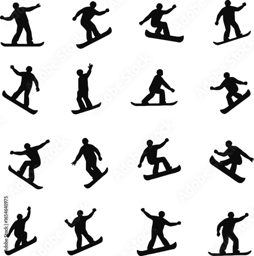 Snowboarder silhouettes action sports winter extreme
