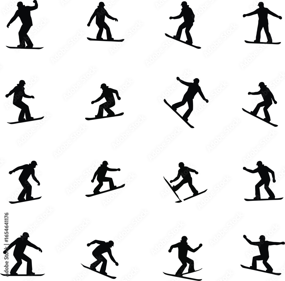 Snowboarder silhouettes action poses winter sports extreme Snowboarder silhouettes action poses winter sports extreme
