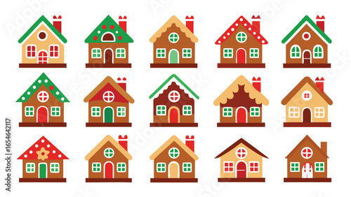 Festive Gingerbread Houses Collection for Christmas Holiday Season with Colorful Decoration