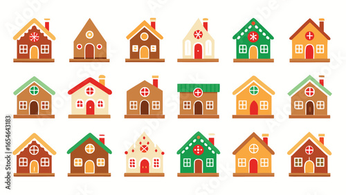 Collection of Cute Cartoon Gingerbread Houses in Various Colors and Designs