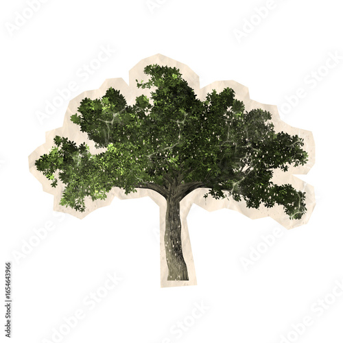 scrapbook cutout of tree isolated on white background