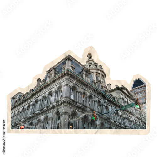 Photography scrapbook cutout of old building in the city