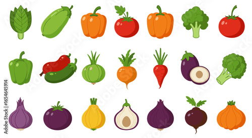 Colorful array of fresh vegetables in cartoon style