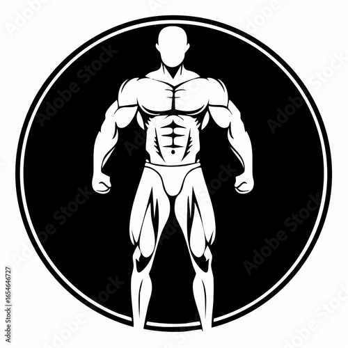 White silhouette of a muscular man against a black background on white background.