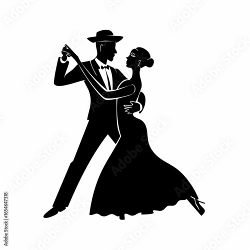 Couple dancing ballroom dance Silhouette vector illustration on white background.