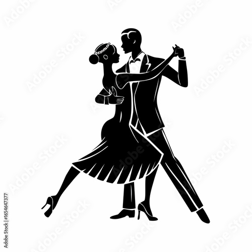 Couple dancing ballroom dance Silhouette vector illustration on white background.