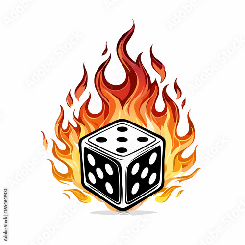 Dice Fire Vector. Illustration Game Dices Fire Flames image Vector