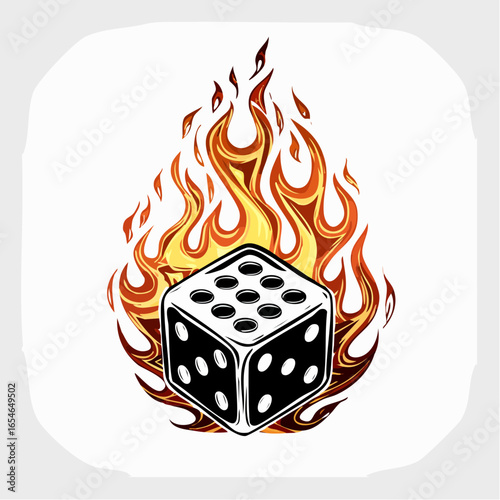 Dice Fire Vector. Illustration Game Dices Fire Flames image Vector