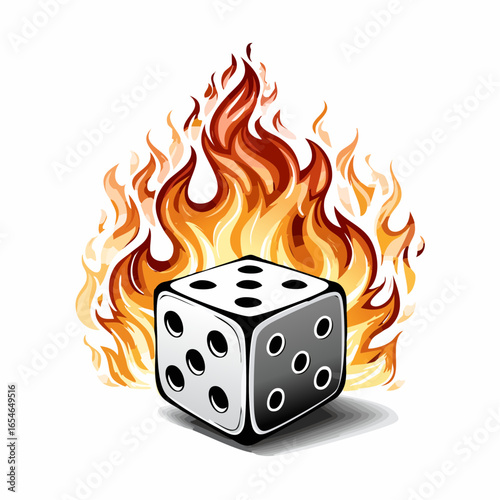 Dice Fire Vector. Illustration Game Dices Fire Flames image Vector