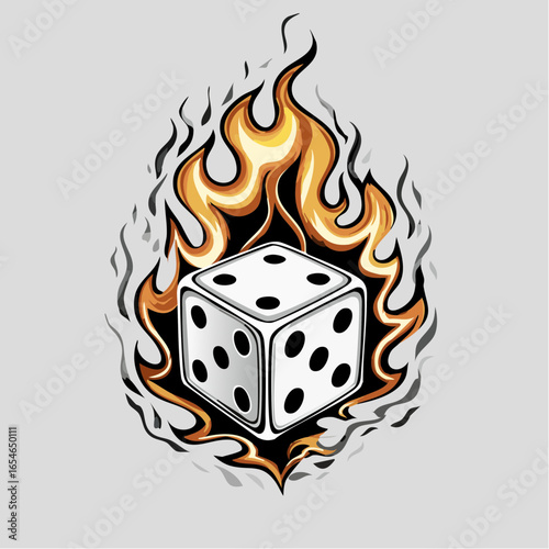 Dice Fire Vector. Illustration Game Dices Fire Flames image Vector