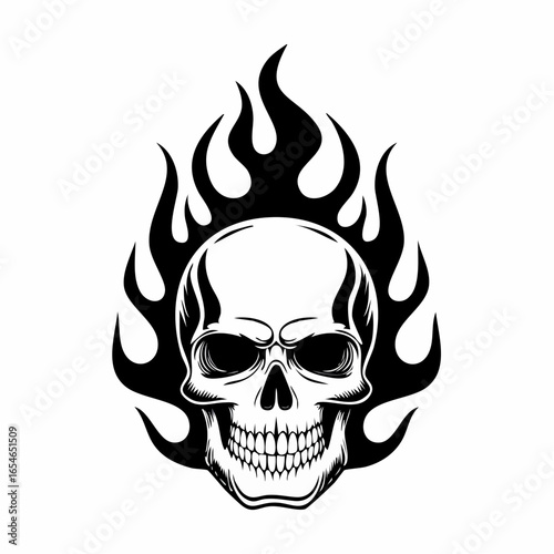 Skull Fire Flames Vector Image. Black white Skull Fire Flames Vector Image on white background.