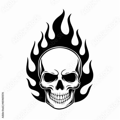 Skull Fire Flames Vector Image. Black white Skull Fire Flames Vector Image on white background.