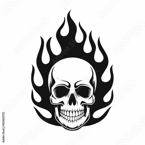 Skull Fire Flames Vector Image. Black white Skull Fire Flames Vector Image on white background.