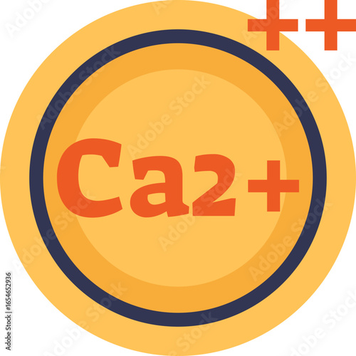 An icon representing a Calcium ion (Ca2+). The circular badge with the chemical symbol signifies this essential mineral's role in health, nutrition, and cellular biology.