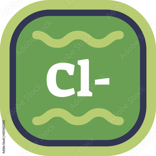 A green icon with the chemical symbol for chloride ion (Cl-) between wavy lines, representing chloride levels in water for quality testing and analysis.