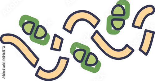 Stylized illustration of fibrinolysis. Enzymes (green) break down fibrin strands (yellow), representing the medical process of thrombolysis or blood clot dissolution.