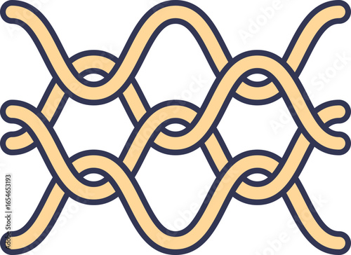 Illustration of a cross-linked fibrin mesh. Interwoven polymer strands form a stable network, representing the molecular structure of a blood clot essential for hemostasis.