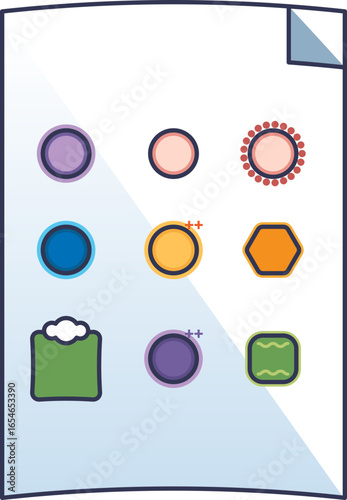 An illustration of an electrolyte panel lab report. Abstract icons represent different ions and molecules, symbolizing a blood test for monitoring body chemistry and health.
