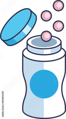 An illustration of an open bottle dispensing electrolyte tablets. Symbolizes replenishing essential minerals for hydration, energy, and overall wellness.