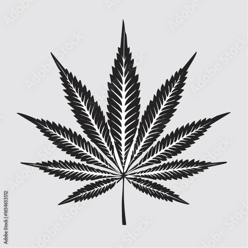 Cannabis Leaf Isolated White Background Marijuana Silhouette Vector Illustration