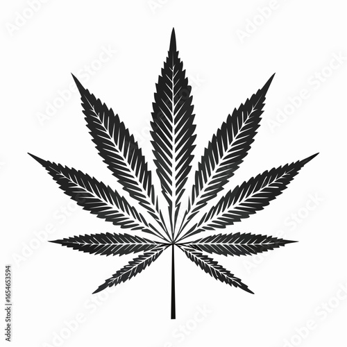 Cannabis Leaf Isolated White Background Marijuana Silhouette Vector Illustration