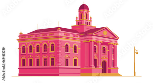 Vibrant bank architectural illustration featuring a historic building facade