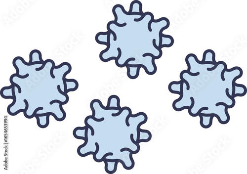 Stylized illustration of mutated cells or defective proteins. Represents the genetic anomaly in hemophilia, where a mutation impairs the body's ability to form blood clots.