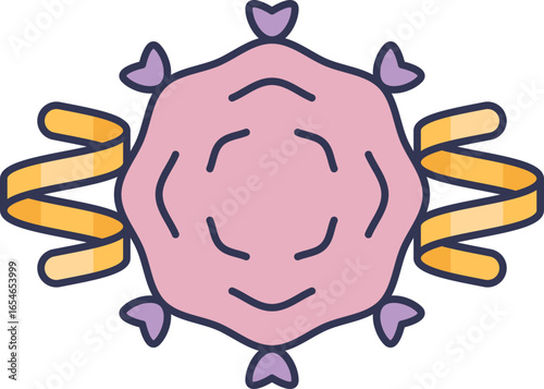 An illustration of heparin's effect, showing a ribbon-like heparin molecule binding to a target protein or cell with receptors, representing its anticoagulant mechanism of action.