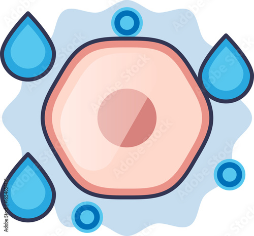 Illustration of a swollen cell in a hypotonic environment, surrounded by water. This represents cellular edema, a key pathophysiological effect of hyponatremia (low sodium levels).