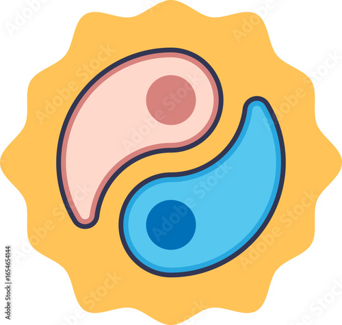 A Yin-Yang symbol composed of two cells represents homeostasis. This icon illustrates the dynamic equilibrium of opposing physiological processes needed to maintain internal stability in an organism.