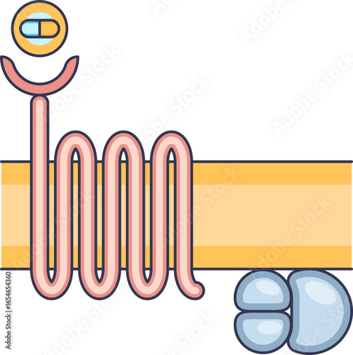 Diagram of an inactive G protein-coupled receptor (GPCR) in a cell membrane. A ligand approaches, while the heterotrimeric G protein remains in its resting state.