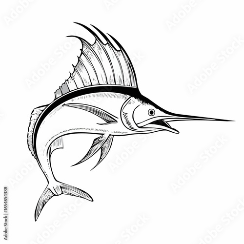 Sailfish Drawing Vectors and Vector Art isolated on white background.
