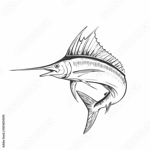 Sailfish Drawing Vectors and Vector Art isolated on white background.