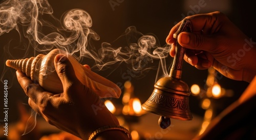 Sacred Ritual with Conch Shell and Bell