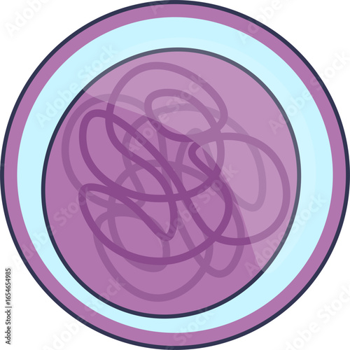 A stylized diagram of a myeloblast, an immature white blood cell. The illustration highlights the large nucleus with fine chromatin and a scant cytoplasm, a key feature in hematology and AML.