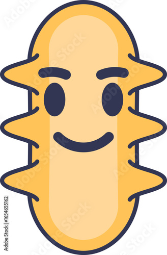 A smiling yellow cartoon bacterium with pili. Represents an opportunistic microbe, a normally harmless microorganism that can become pathogenic under certain conditions.