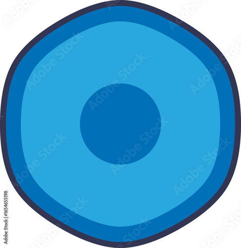 Illustration of a swollen, overhydrated cell in a hypotonic solution. The turgid cell membrane indicates excessive water absorption, a state leading to cytolysis.