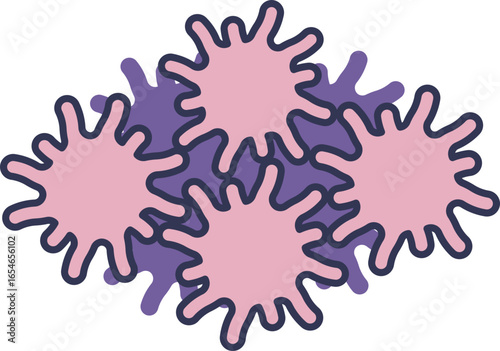 A medical illustration of activated platelets aggregating to form a platelet plug. This visualizes primary hemostasis, the initial stage of blood clot formation to stop bleeding.