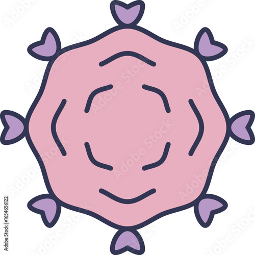A stylized icon of a platelet (thrombocyte) with its surface receptors. This visualizes the molecular mechanism of cell signaling, adhesion, and blood coagulation.