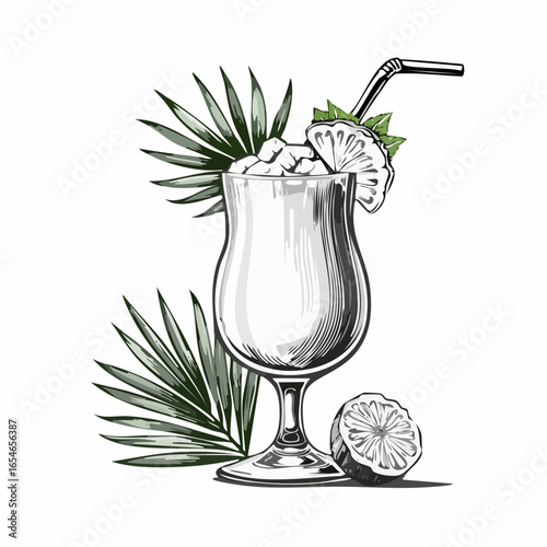Pina colada cocktail image vector isolated on white background