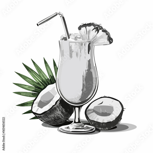 Cocktail pina colada image vector isolated on white background